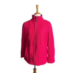 Lands End Red Jacket Women Size 14P Wool Boucle Casual Sporty Coat Zip Up Preppy